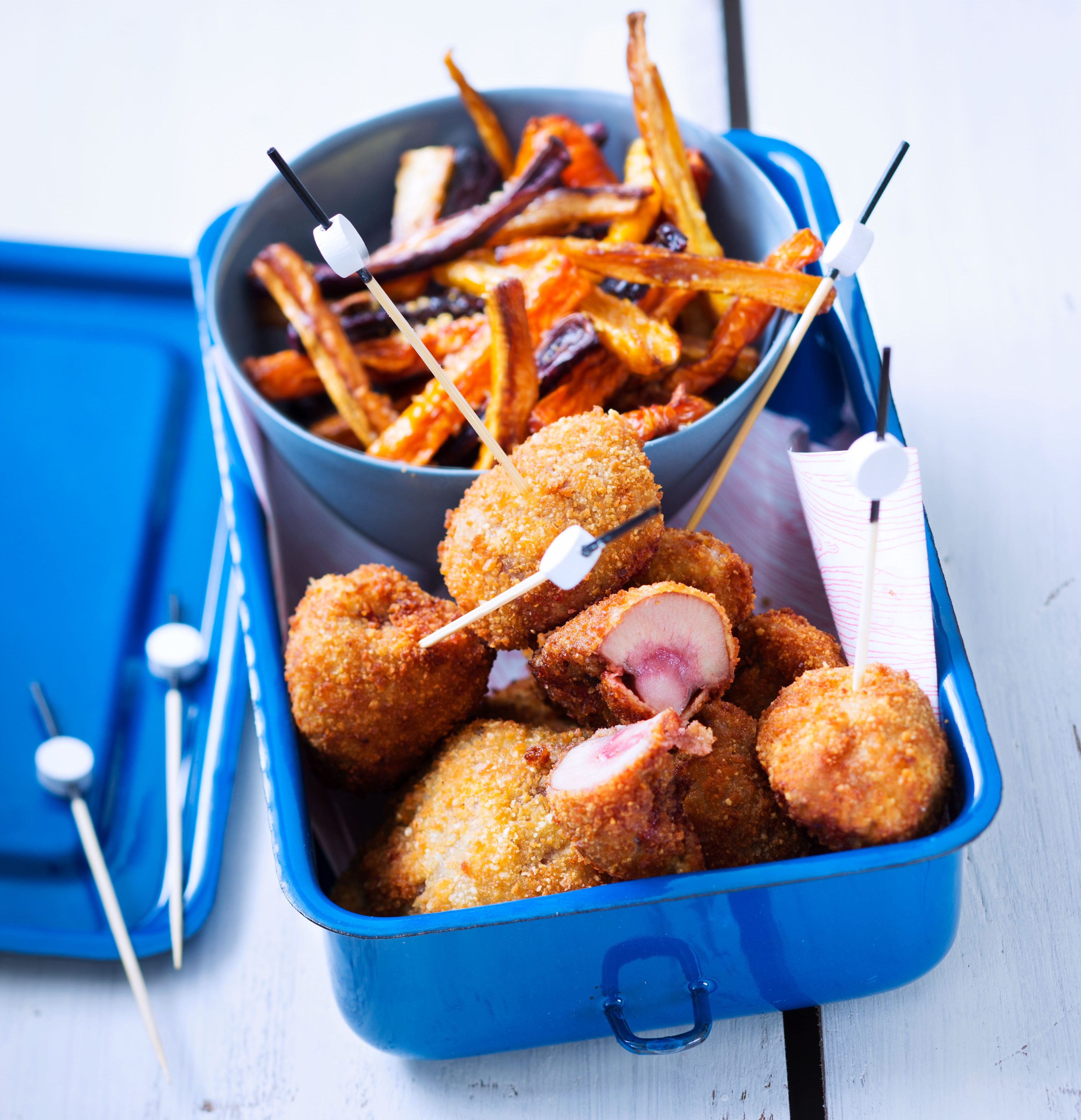 Rognons de bœuf panés aux noisettes et frites de carottes