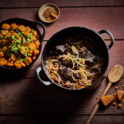 Carbonade de joue de bœuf, carottes au cumin